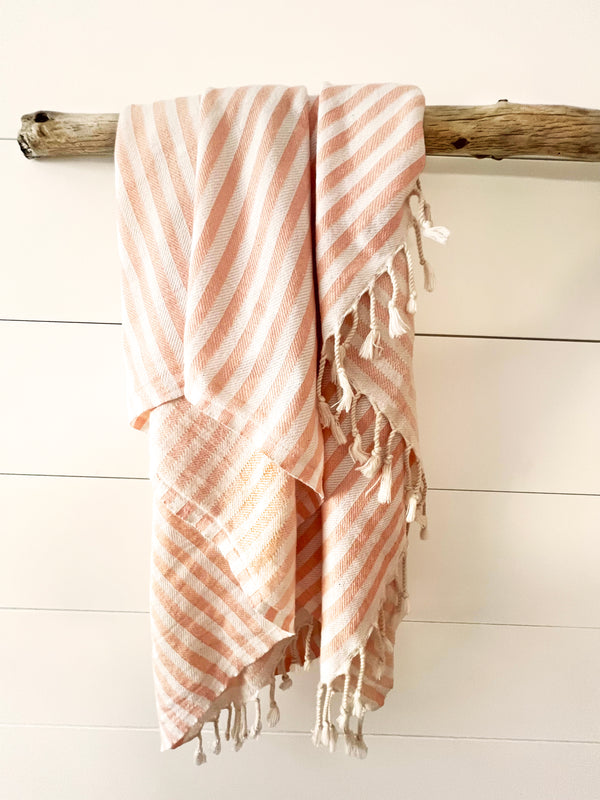 Organic Cotton Turkish Towel, GOTS and Oeko-Tex certified (Apricot Stripe)
